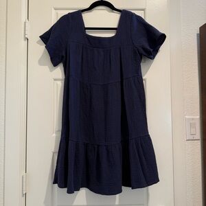Rails Valentina Square Neck Navy Blue Cotton Gauze Tiered Ruffled Mini Dress XS
